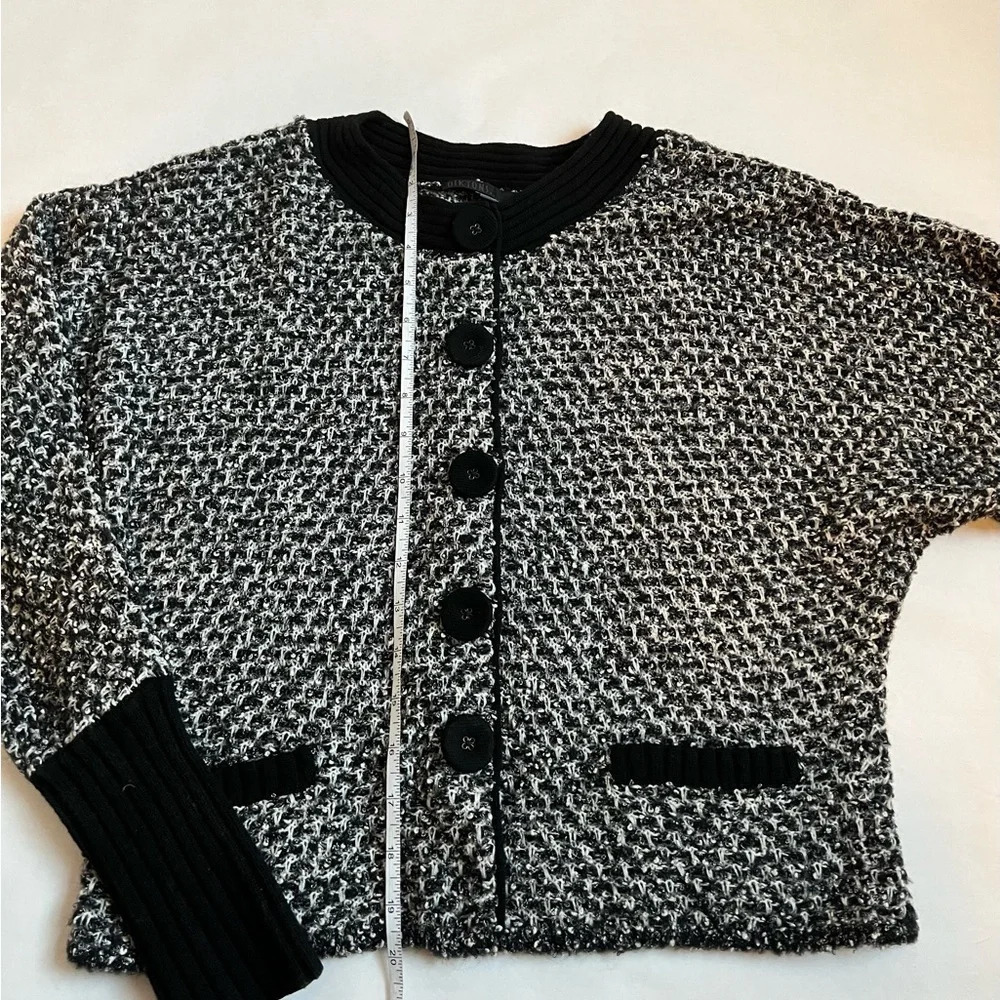 Merino Wool Cotton Sz 6 Small Cardigan Sweater Black & White Chunky Quiet Luxury - Picture 5 of 8